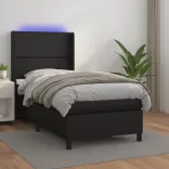 fekete műbőr rugós ágy matraccal és LED-del 90x190 cm