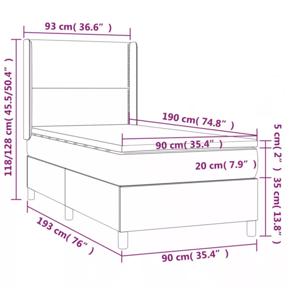 fekete műbőr rugós ágy matraccal és LED-del 90x190 cm