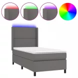 szürke műbőr rugós ágy matraccal és LED-del 90x190 cm