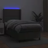 szürke műbőr rugós ágy matraccal és LED-del 90x190 cm