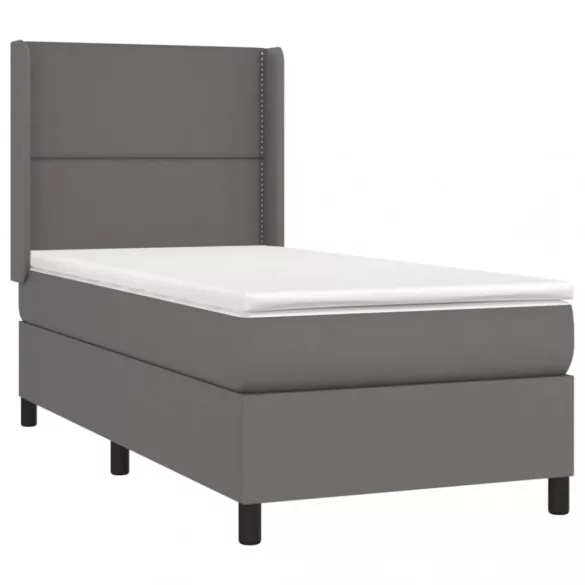 szürke műbőr rugós ágy matraccal és LED-del 90x190 cm
