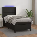 fekete műbőr rugós ágy matraccal és LED-del 90x200 cm