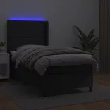 fekete műbőr rugós ágy matraccal és LED-del 90x200 cm