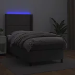 szürke műbőr rugós ágy matraccal és LED-del 90x200 cm