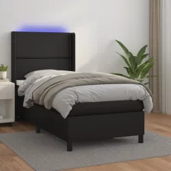 fekete műbőr rugós ágy matraccal és LED-del 100x200 cm