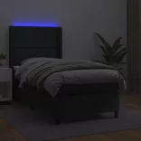 fekete műbőr rugós ágy matraccal és LED-del 100x200 cm