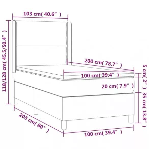 fekete műbőr rugós ágy matraccal és LED-del 100x200 cm