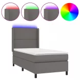 szürke műbőr rugós ágy matraccal és LED-del 100x200 cm