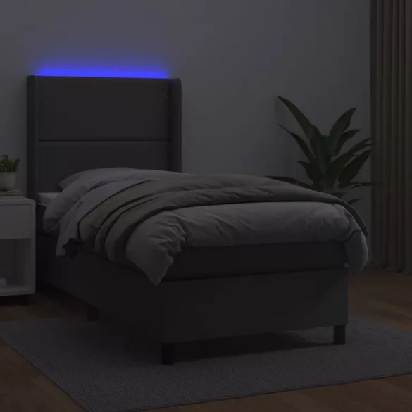 szürke műbőr rugós ágy matraccal és LED-del 100x200 cm