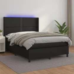   fekete műbőr rugós ágy matraccal és LED-del 140 x 190 cm