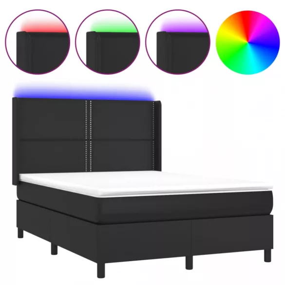 fekete műbőr rugós ágy matraccal és LED-del 140 x 190 cm