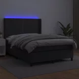 fekete műbőr rugós ágy matraccal és LED-del 140 x 190 cm
