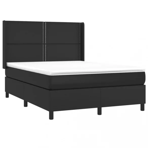 fekete műbőr rugós ágy matraccal és LED-del 140 x 190 cm