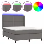 szürke műbőr rugós ágy matraccal és LED-del 140x190 cm