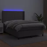 szürke műbőr rugós ágy matraccal és LED-del 140x190 cm