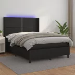 fekete műbőr rugós ágy matraccal és LED-del 140x200 cm