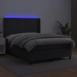 fekete műbőr rugós ágy matraccal és LED-del 140x200 cm