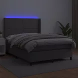 szürke műbőr rugós ágy matraccal és LED-del 140x200 cm