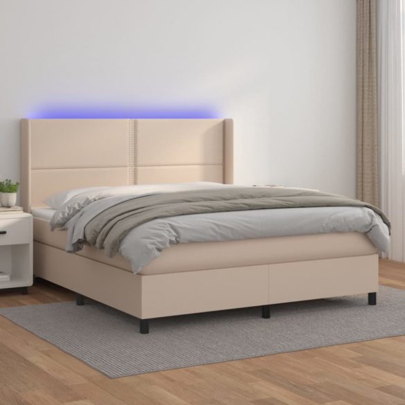 cappuccino színű műbőr rugós ágy matraccal és LED-del 160x200cm