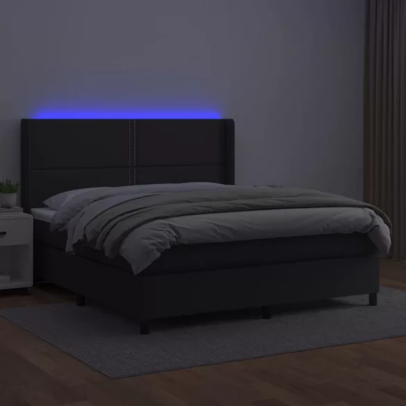 fehér műbőr rugós ágy matraccal és LED-del 180x200 cm