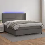 szürke műbőr rugós ágy matraccal és LED-del 180x200 cm