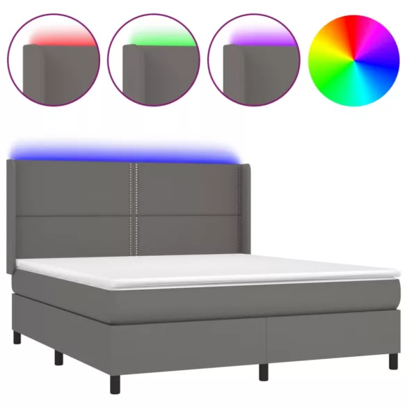 szürke műbőr rugós ágy matraccal és LED-del 180x200 cm