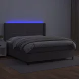 szürke műbőr rugós ágy matraccal és LED-del 180x200 cm