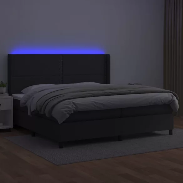 fehér műbőr rugós ágy matraccal és LED-del 200x200 cm