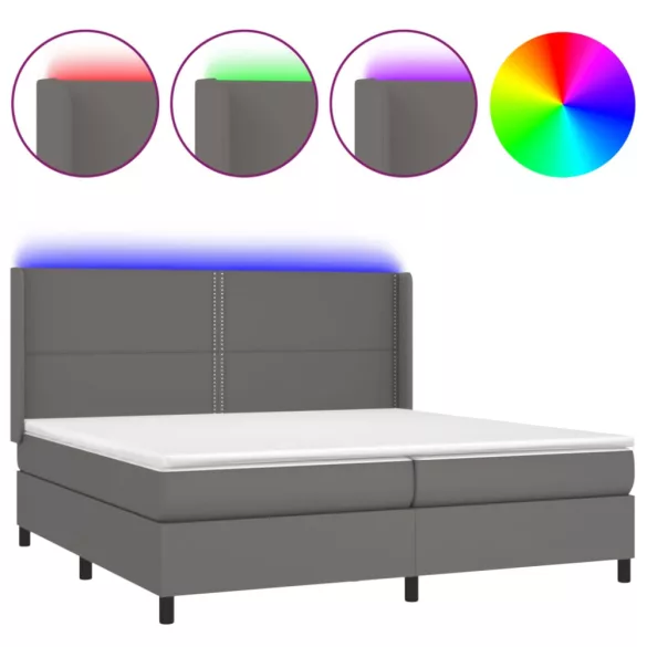 szürke műbőr rugós ágy matraccal és LED-del 200x200 cm