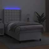 fehér műbőr rugós ágy matraccal és LED-del 80 x 200 cm
