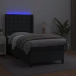 fekete műbőr rugós ágy matraccal és LED-del 90x190 cm