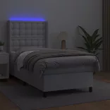 fehér műbőr rugós ágy matraccal és LED-del 90x190 cm