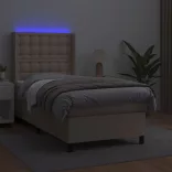 cappuccino színű műbőr rugós ágy matraccal és LED-del 90x200 cm