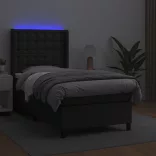 fekete műbőr rugós ágy matraccal és LED-del 100x200 cm