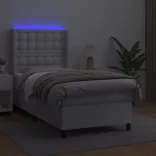 fehér műbőr rugós ágy matraccal és LED-del 100x200 cm