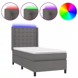 szürke műbőr rugós ágy matraccal és LED-del 100x200 cm