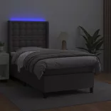 szürke műbőr rugós ágy matraccal és LED-del 100x200 cm