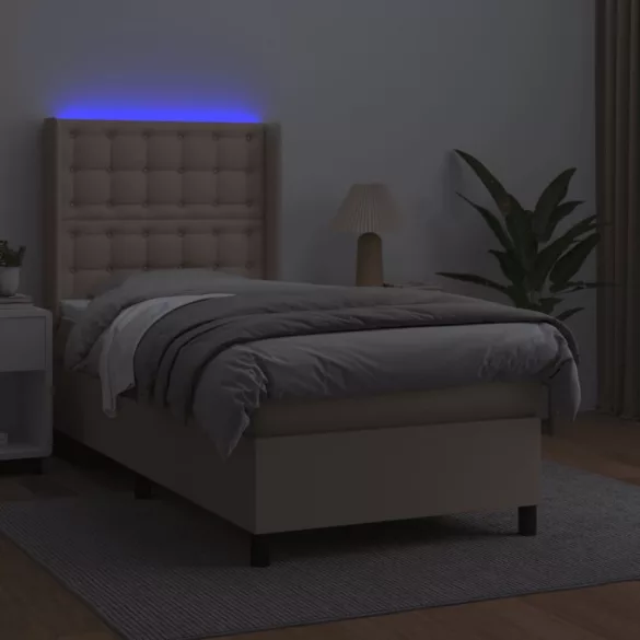cappuccino színű műbőr rugós ágy matraccal és LED-del 100x200cm
