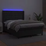 fekete műbőr rugós ágy matraccal és LED-del 140 x 190 cm