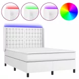 fehér műbőr rugós ágy matraccal és LED-del 140x190 cm