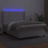 fehér műbőr rugós ágy matraccal és LED-del 140x190 cm