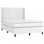 fehér műbőr rugós ágy matraccal és LED-del 140x190 cm