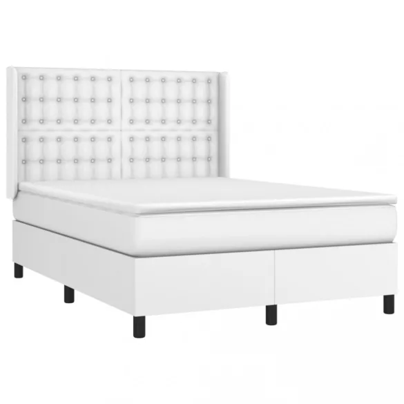fehér műbőr rugós ágy matraccal és LED-del 140x190 cm