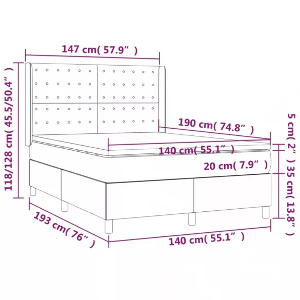 fehér műbőr rugós ágy matraccal és LED-del 140x190 cm