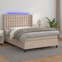   cappuccino színű műbőr rugós ágy matraccal és LED-del 140x190cm