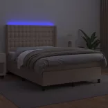 cappuccino színű műbőr rugós ágy matraccal és LED-del 140x190cm