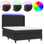 fekete műbőr rugós ágy matraccal és LED-del 140x200 cm