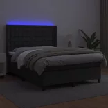 fekete műbőr rugós ágy matraccal és LED-del 140x200 cm