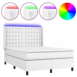 fehér műbőr rugós ágy matraccal és LED-del 140x200 cm