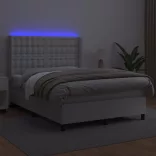 fehér műbőr rugós ágy matraccal és LED-del 140x200 cm